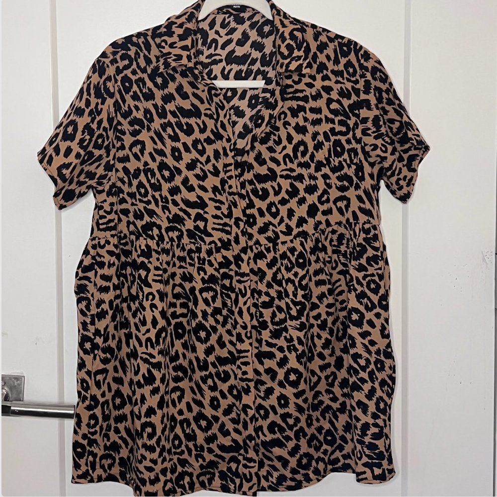 Missguided Brown Leopard Print Smock Dress (Size 2 Petite)